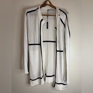 Magaschoni NWT Cotton White and navy Open-Front cardigan in size XL